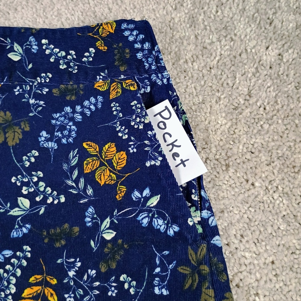 Talbots Womens Navy Corduroy Pencil Skirt Leaves Floral Pockets Side Zip Size 6 - Picture 5 of 13
